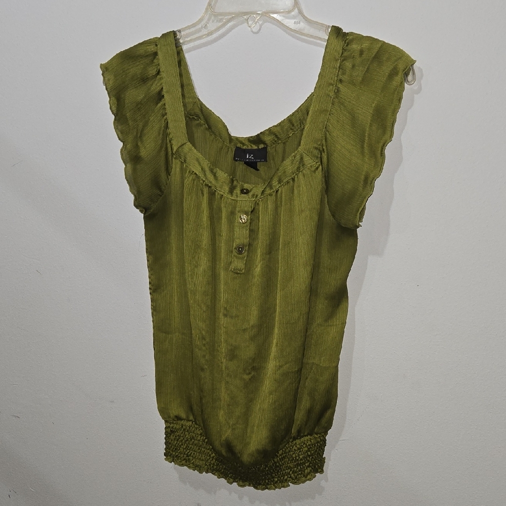 3 For $10: iz Green Ruffled Buttoned Blouse